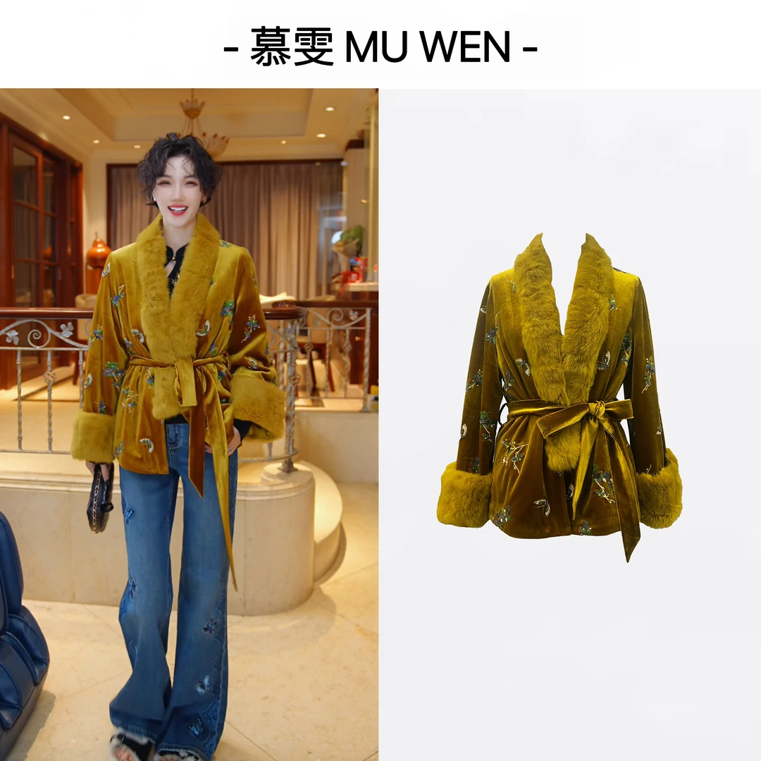 【鱼子酱】新中式国风獭兔毛可拆卸毛领加棉皮草外套251466863