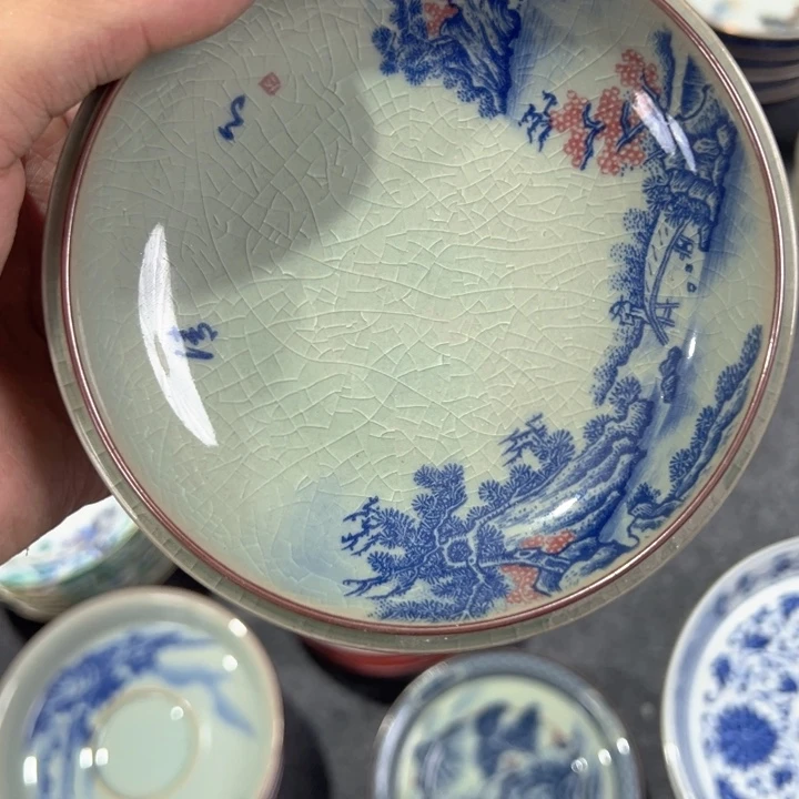 瓷片淘泥山水簸箕壶承底托
