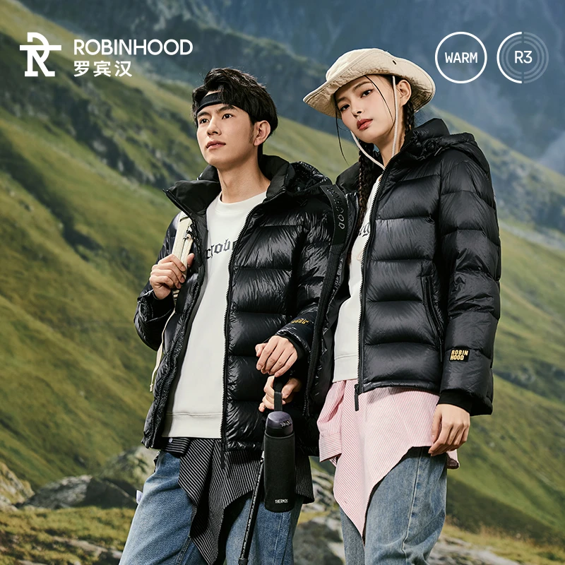 罗宾汉黑色金标520短款羽绒服90白鸭绒情侣时尚羽绒服-DR2
