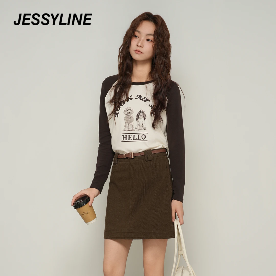 抖音双12好物杰茜莱字母小狗减龄长袖T恤女2025秋新款 jessyline
