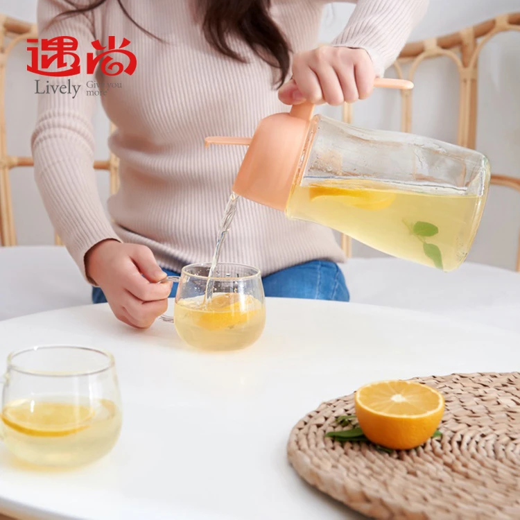 【新疆包邮】冷水壶透明加厚带盖1.6L玻璃大容量自动开合玻璃凉水壶