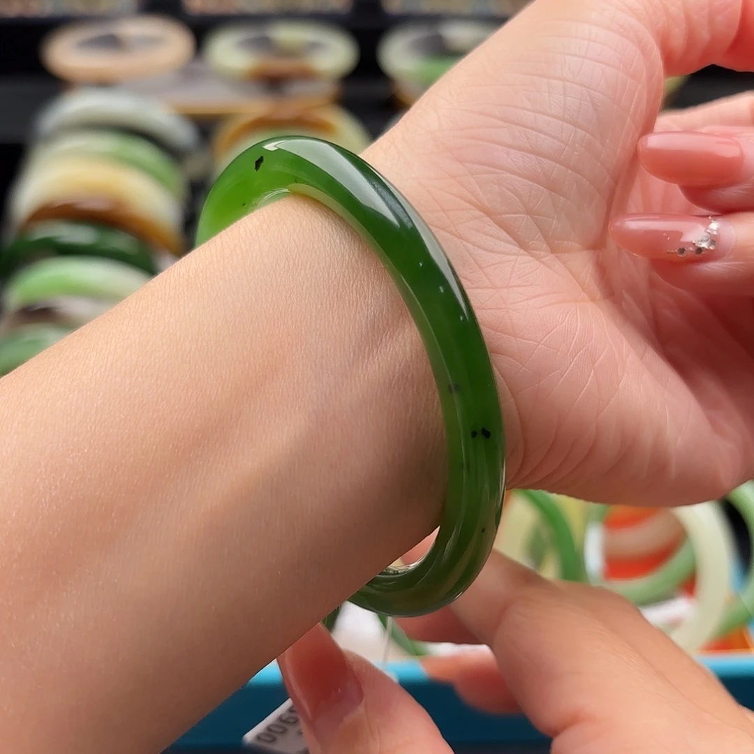 和田玉未镶嵌手镯冰阳绿美人条58.9