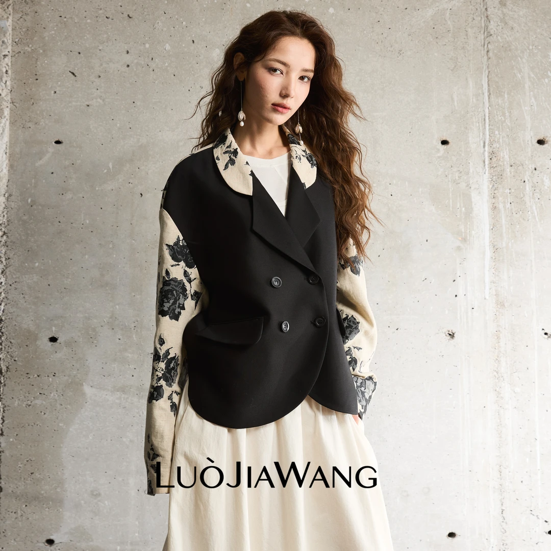 绵羊毛桑蚕丝复古拼接艺术花纹休闲西装外套LUOJIAWANG【玫瑰庄园】