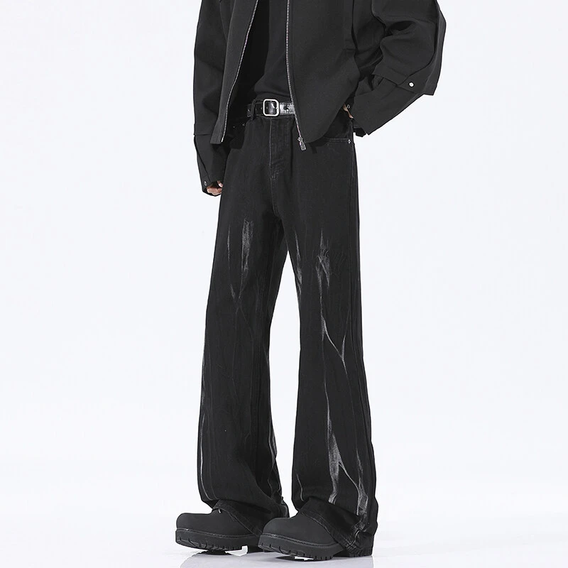 扎染微喇牛仔裤男2025春季新款cleanfit美式高街痞帅宽松直筒裤子