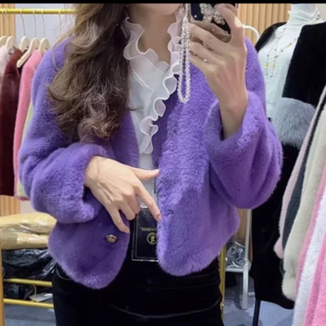 2025春秋新款女装V领两个扣子小香风短款外套时尚百搭开衫气质