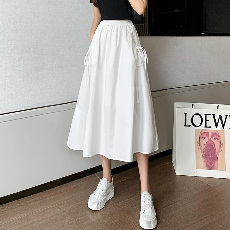 小个子白色半身裙女伞裙春夏新款韩版显瘦百搭休闲松紧腰A字裙