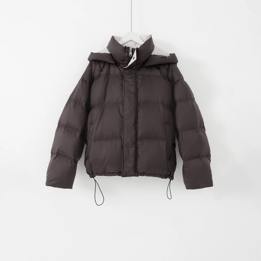 几里与麻 连帽抽绳撞色宽松加厚羽绒服 衣长68胸围140 2100451