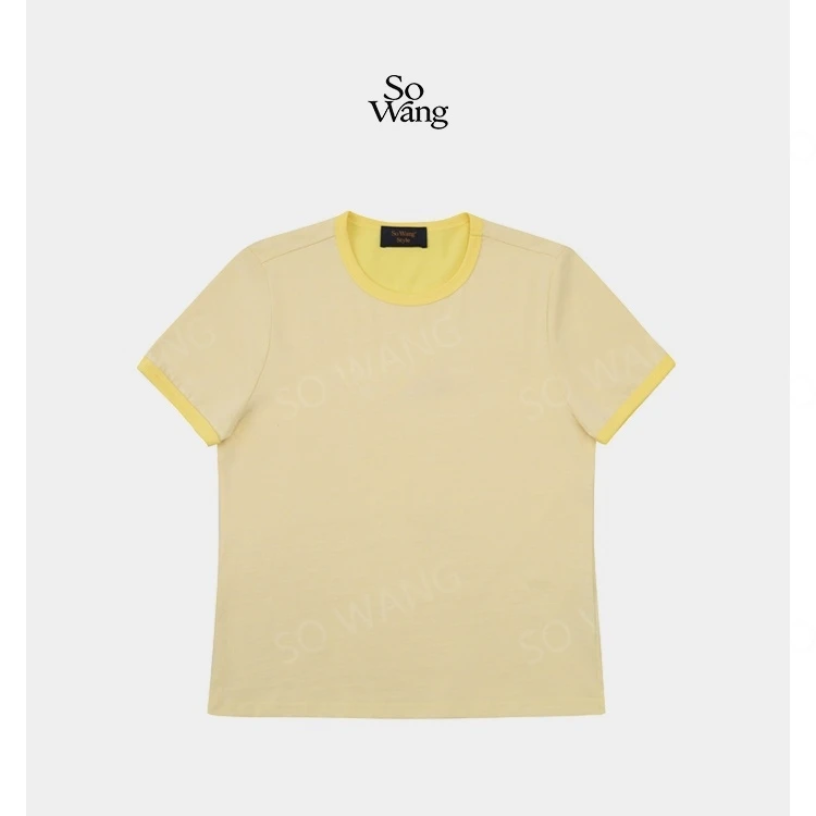 Wang夏季双色重工立体字母显白百搭短袖Ｔ恤D25010