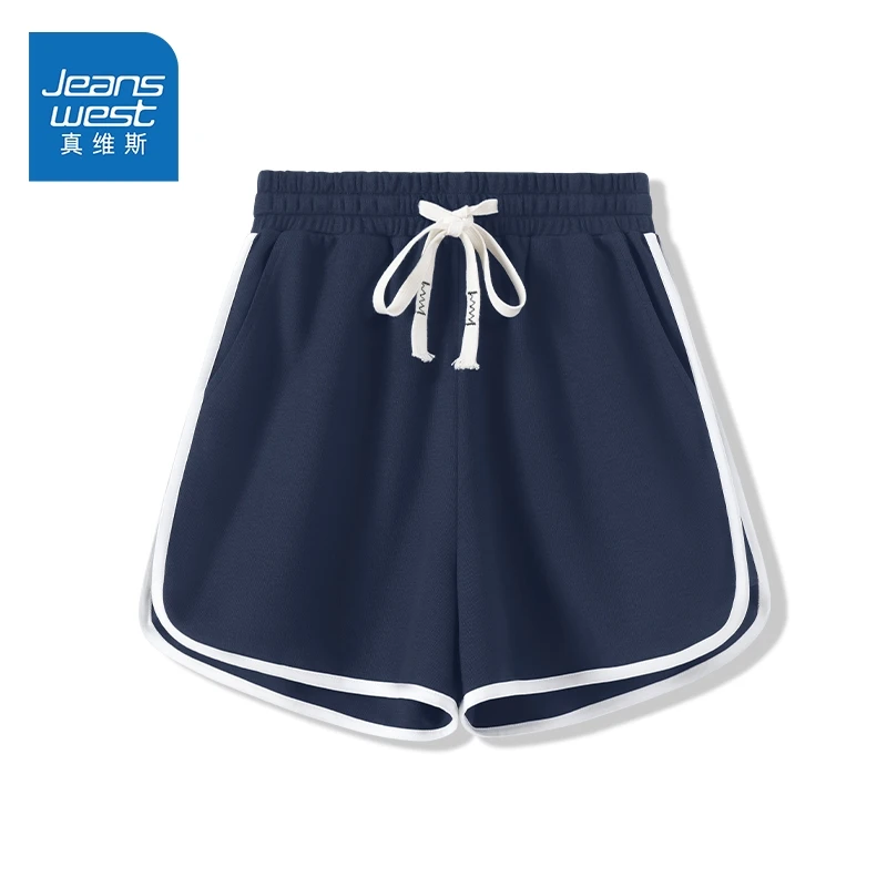 真维斯藏蓝色休闲短裤2025夏新款女款运动大码慵懒好看百搭阔腿X