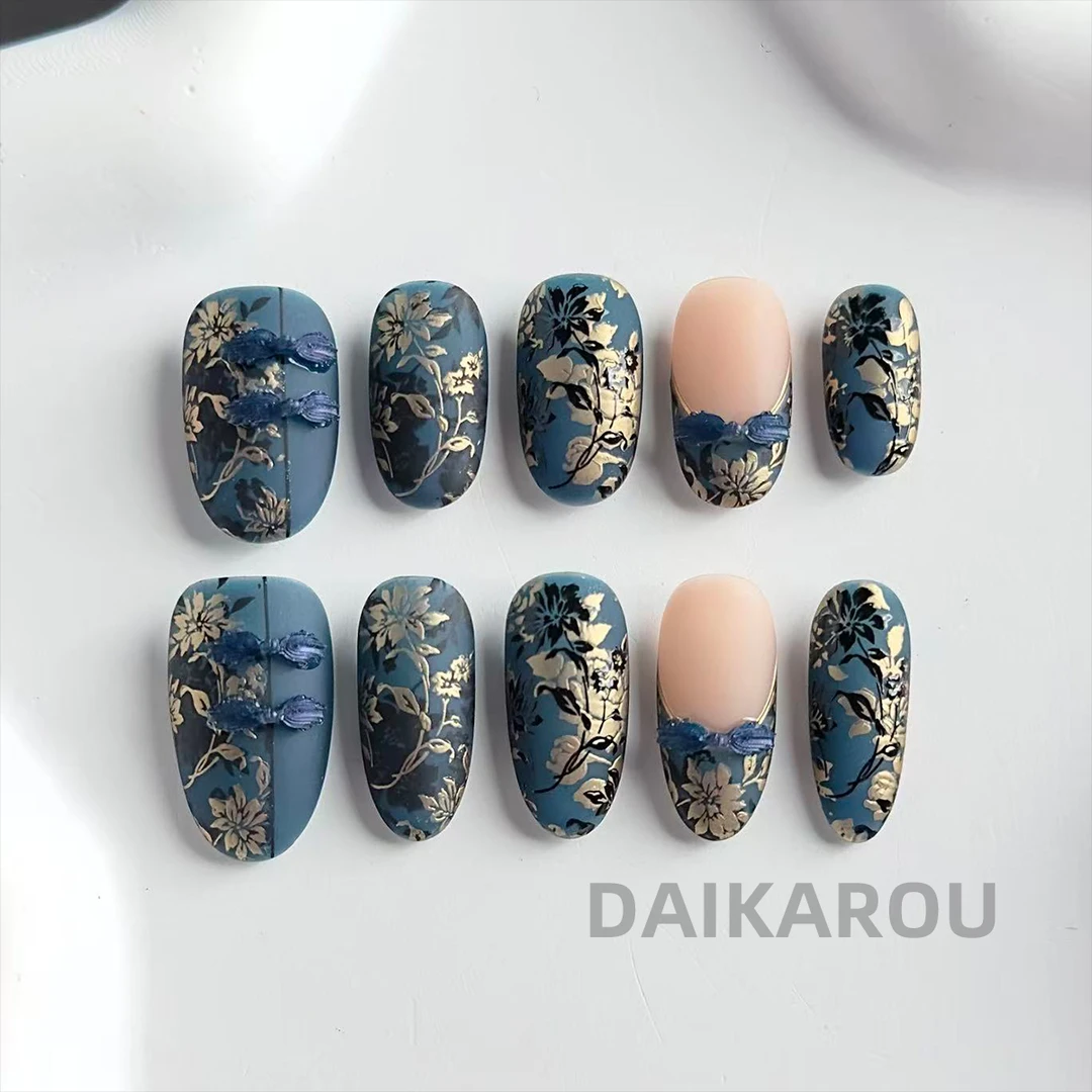 水泊金章 黛卡柔 预售  此度 中椭圆 长水滴手工穿戴甲10片