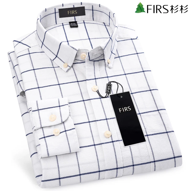 【100%纯棉】杉杉男士牛津纺面料衬衫长袖男士格子休闲衬衣时尚百搭