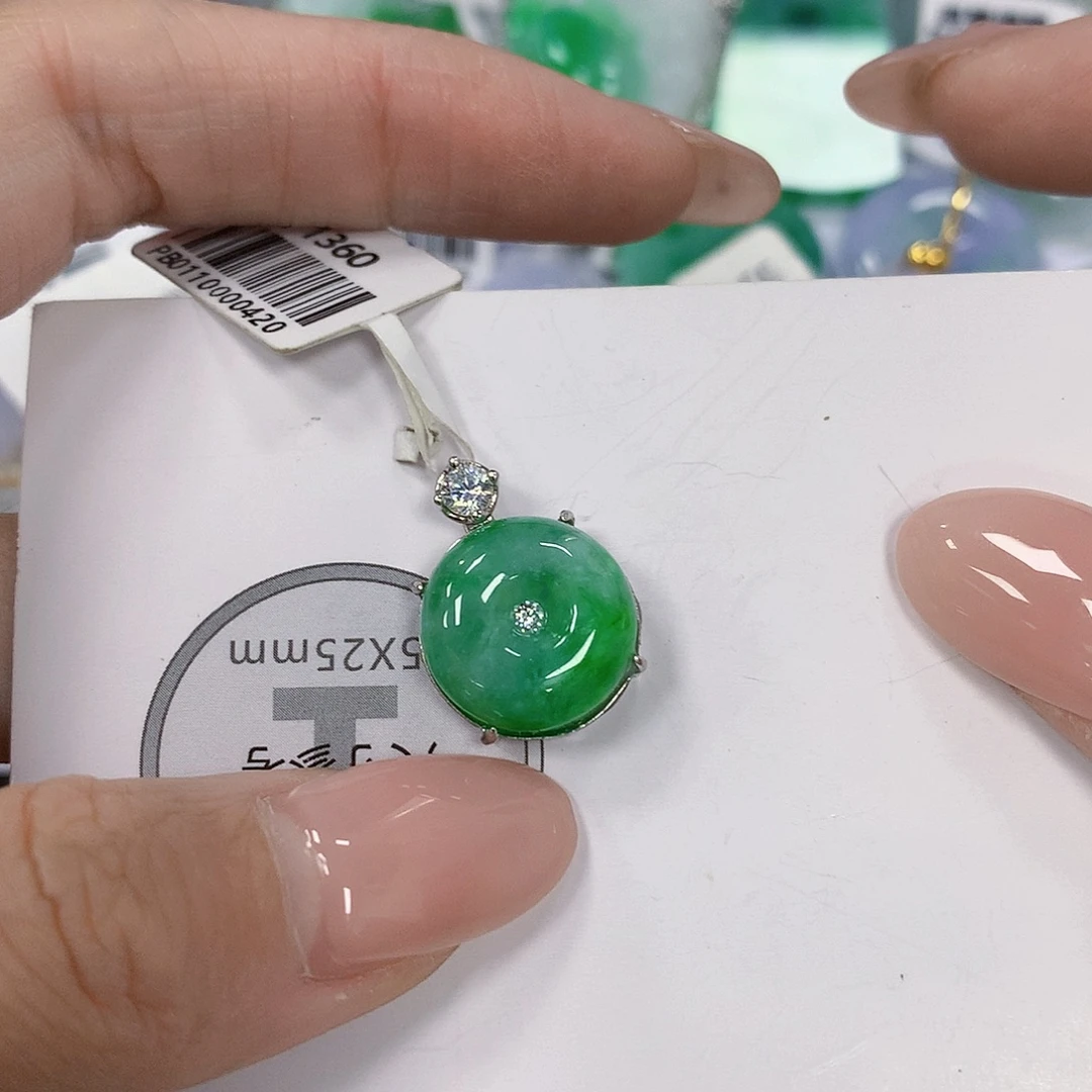 翡翠银S925镶嵌颈饰天然翡翠a货 百元以上9米证书费自理
