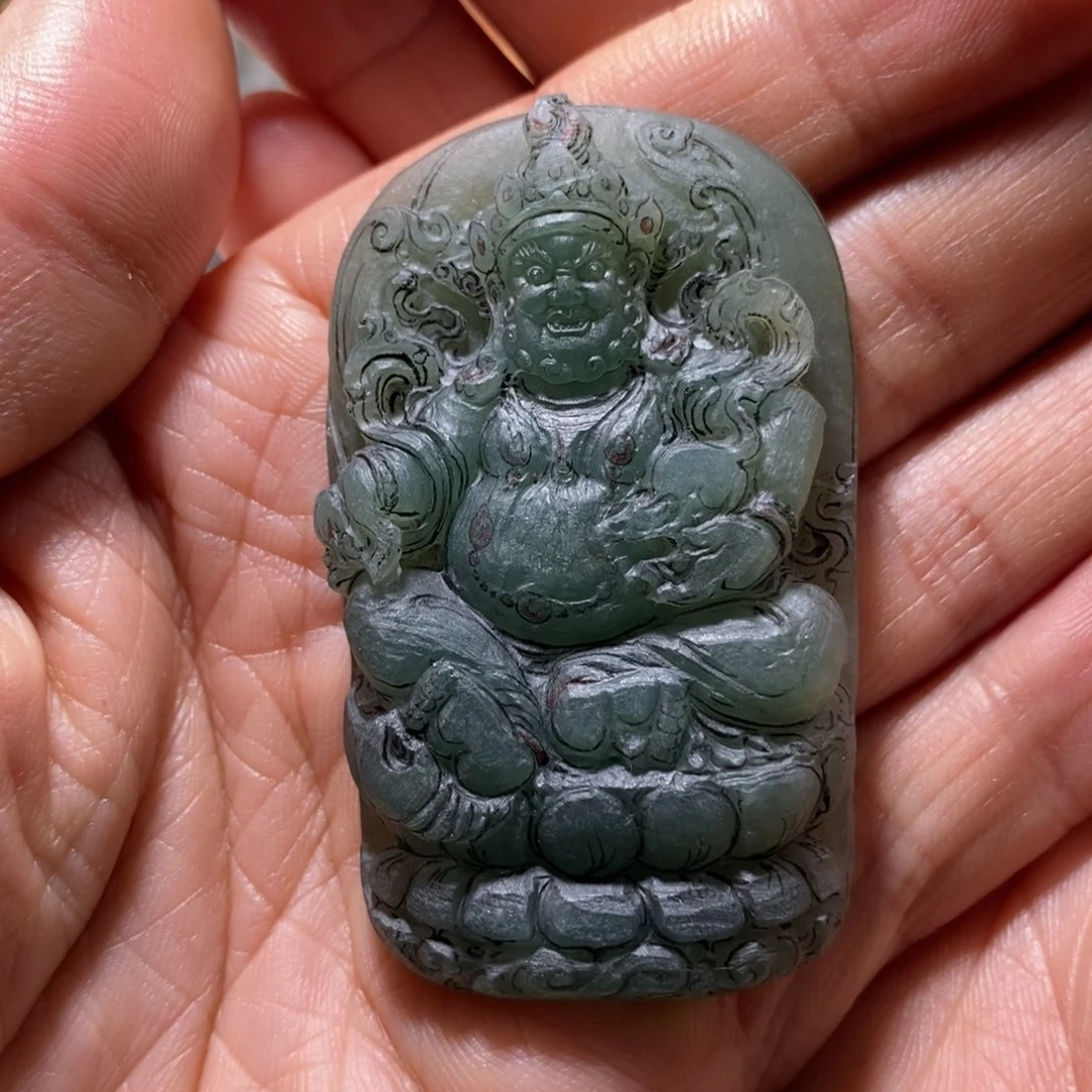 定制翡翠未镶嵌黄财神吊坠