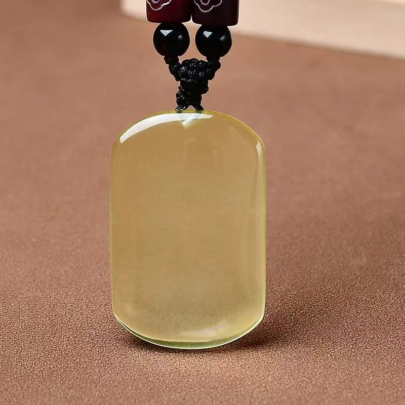 天然黄水晶平安无事牌吊坠男女礼物可刻字时尚百搭水晶饰品黄水晶