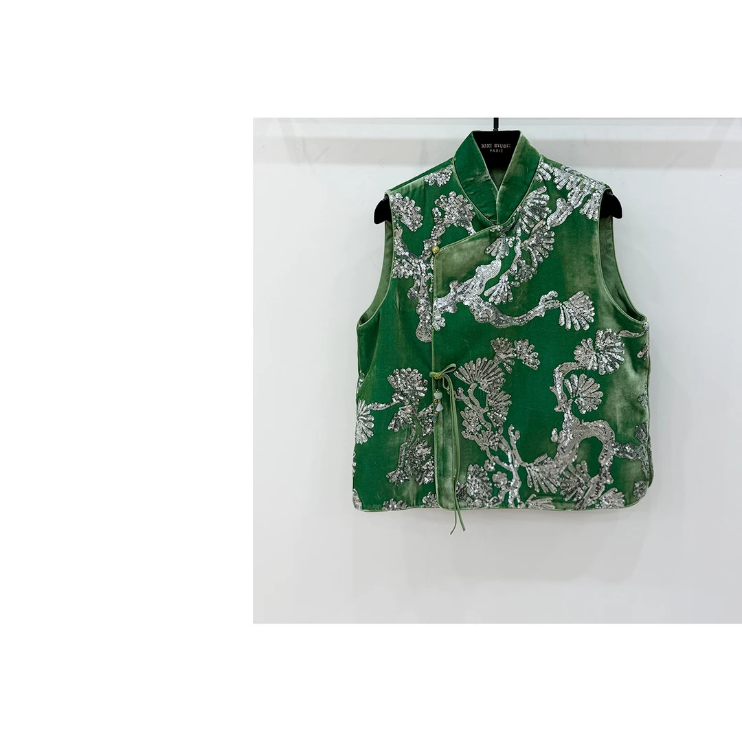 JIAYE CHAN复古新中式国风提花亮片马甲外套