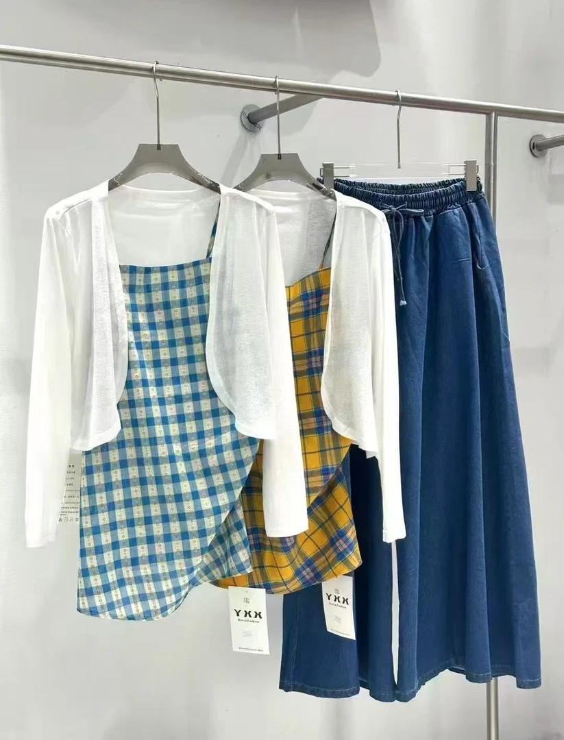 【瑞瑞】格子拼接显白修身裤子