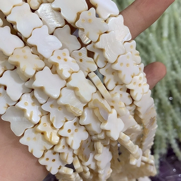 2条贝壳雕刻小熊配饰