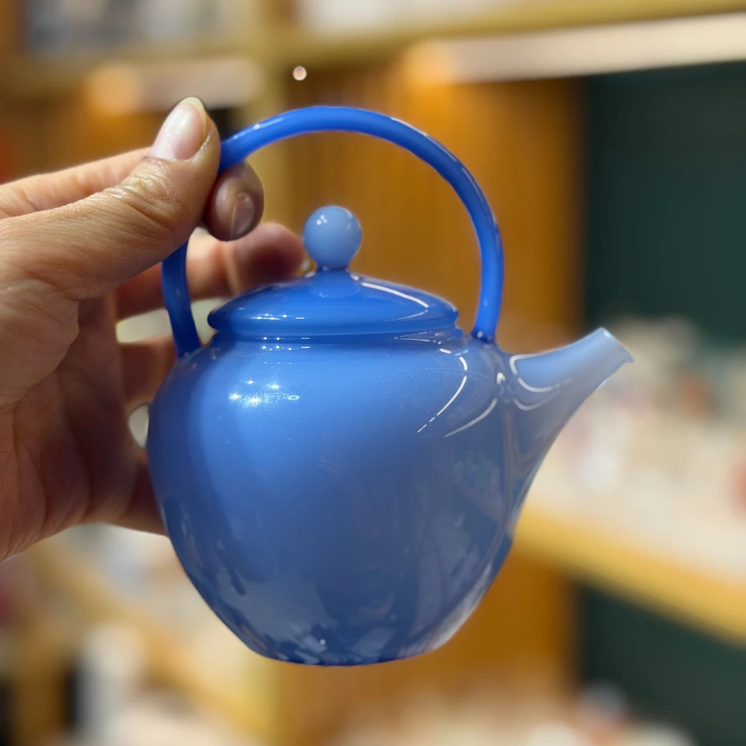 玉见玉壶1号蓝玉--高端提梁玻璃花茶壶