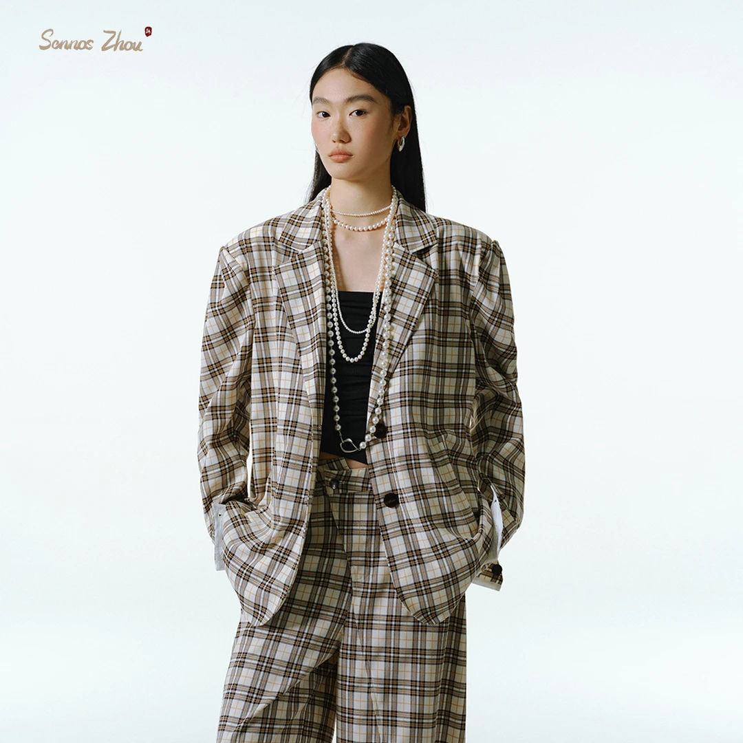 sennoszhou金娟雯屡灰色蕾丝翻袖西装Y55009