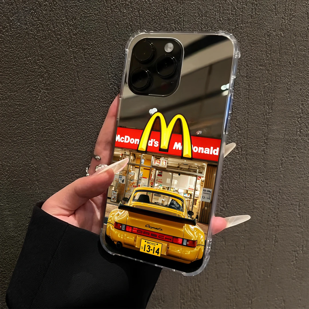 奢华M记店门口跑车适用iPhone15苹果16promax手机壳14镜面13女12