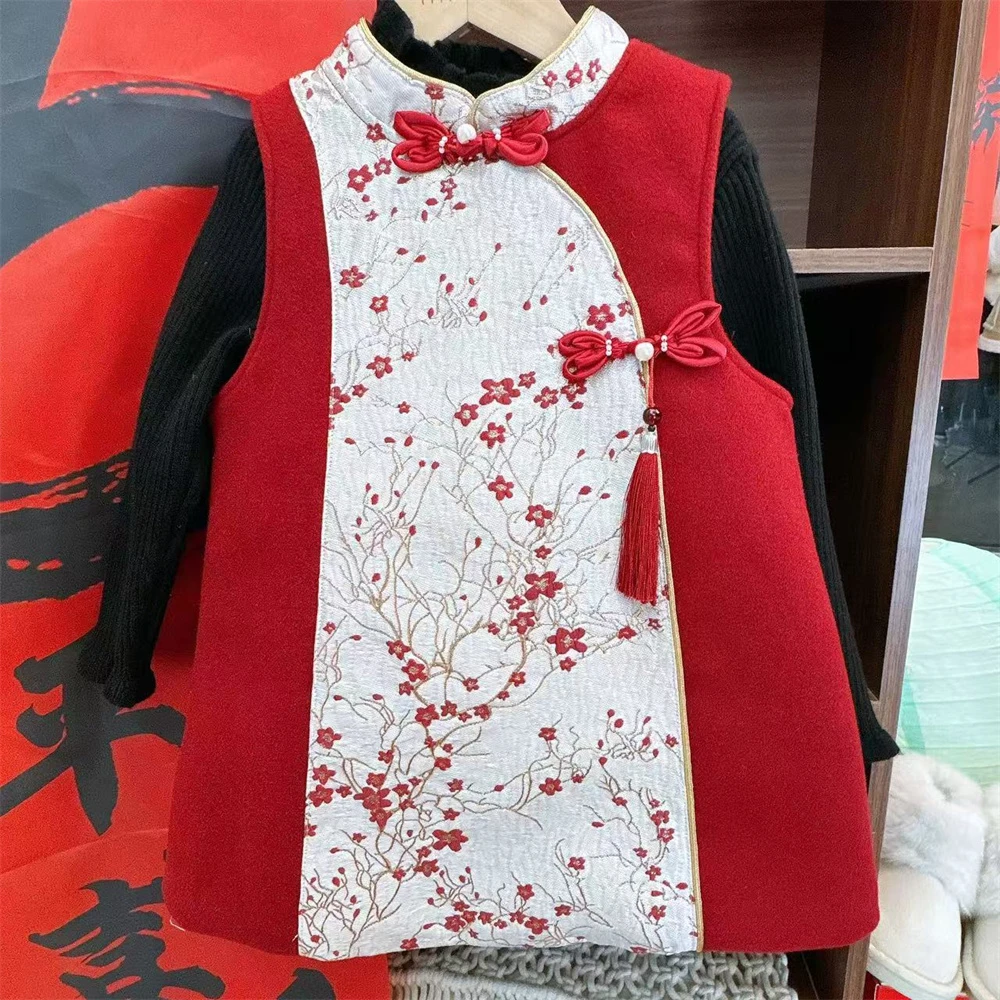 【昔云】新年战袍儿童国风连衣裙冬夹棉加厚公主裙礼服拜年服DQZ012