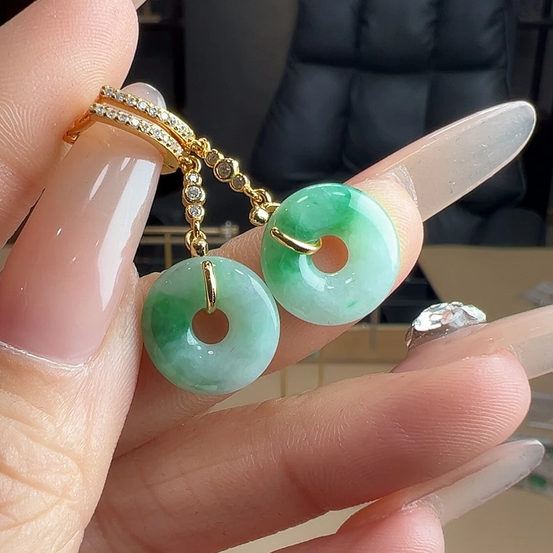 翡翠银S925镶嵌耳饰耳环