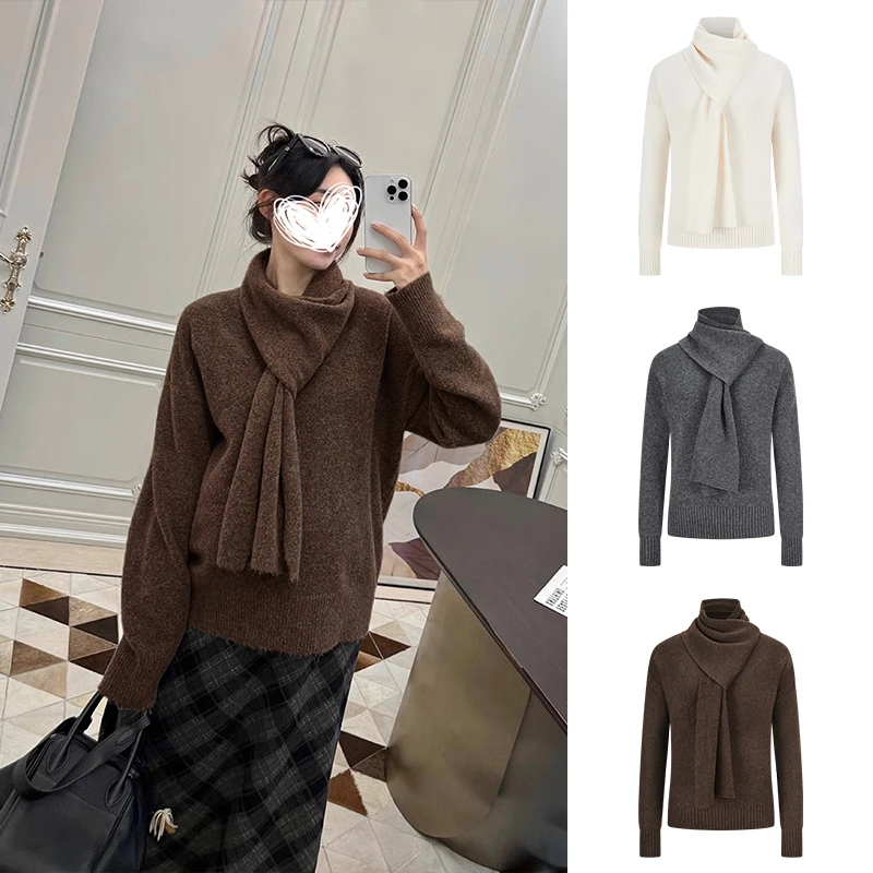 Moses Queen/魔西女王软糯遮肉显瘦针织衫围巾毛衣一体式加厚上衣