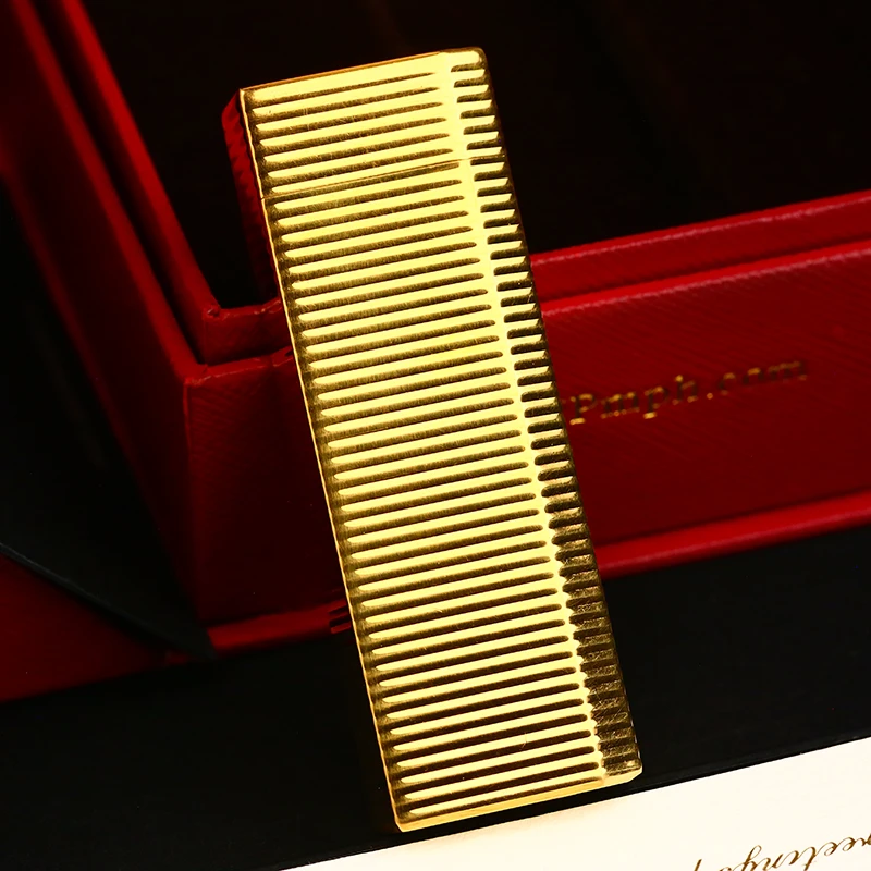 充气打火机镀金横条纹长款五角男士高档收藏个性时尚纯铜经典送礼