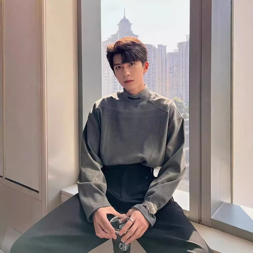 春秋双面德绒保暖小高领长袖T恤男打底衫韩版内搭半高领t百搭上衣