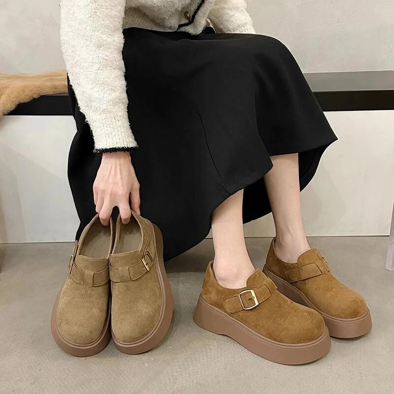 【爆款+运费险】5CM早春25年新款厚底增高复古百搭软底乐福鞋勃肯鞋