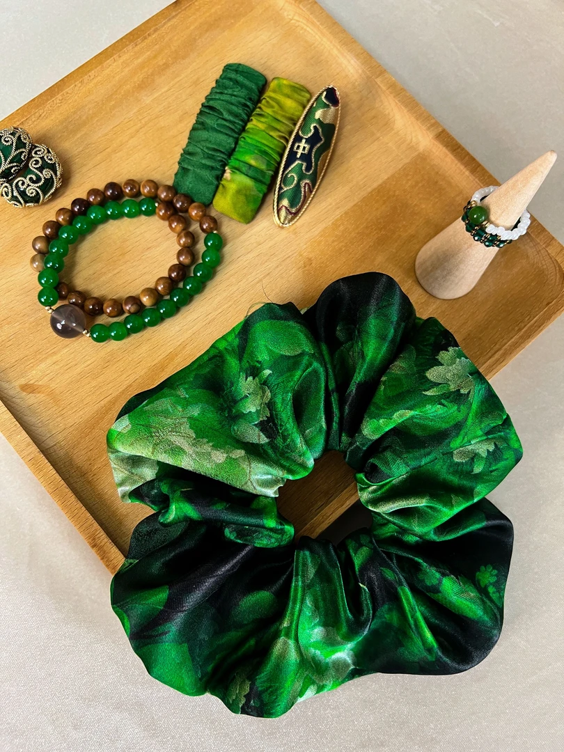 翡翠牡丹-高级感真丝大肠发圈简约大气国风发饰