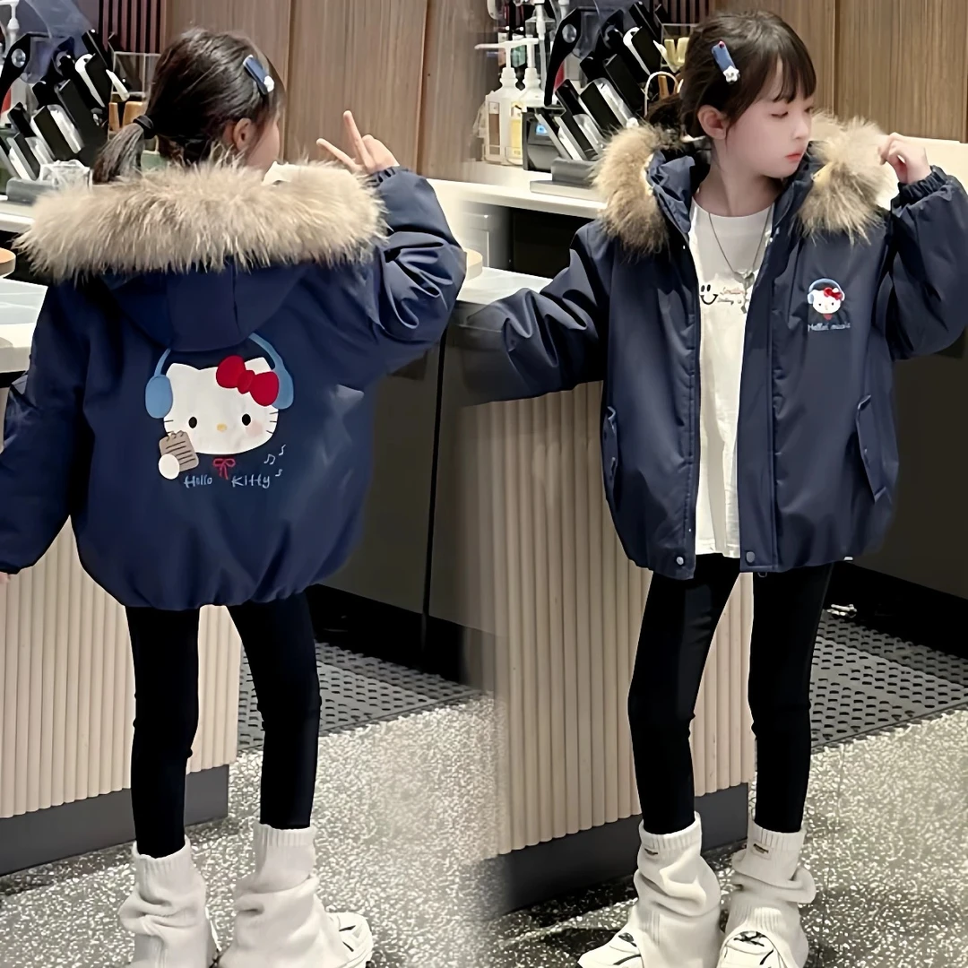 女童加绒加厚派克棉服外套2025新款儿童连帽毛领保暖棉袄保暖上衣