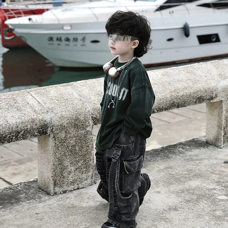 JM25013【现货】韩版儿童刷粉字母印花长袖T恤