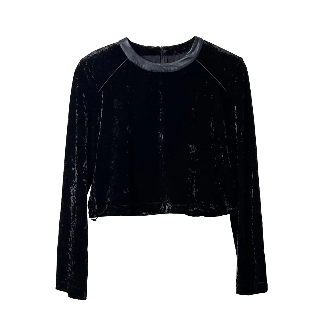 秋冬款皮质圆领丝绒轻奢减龄时尚上衣裙子