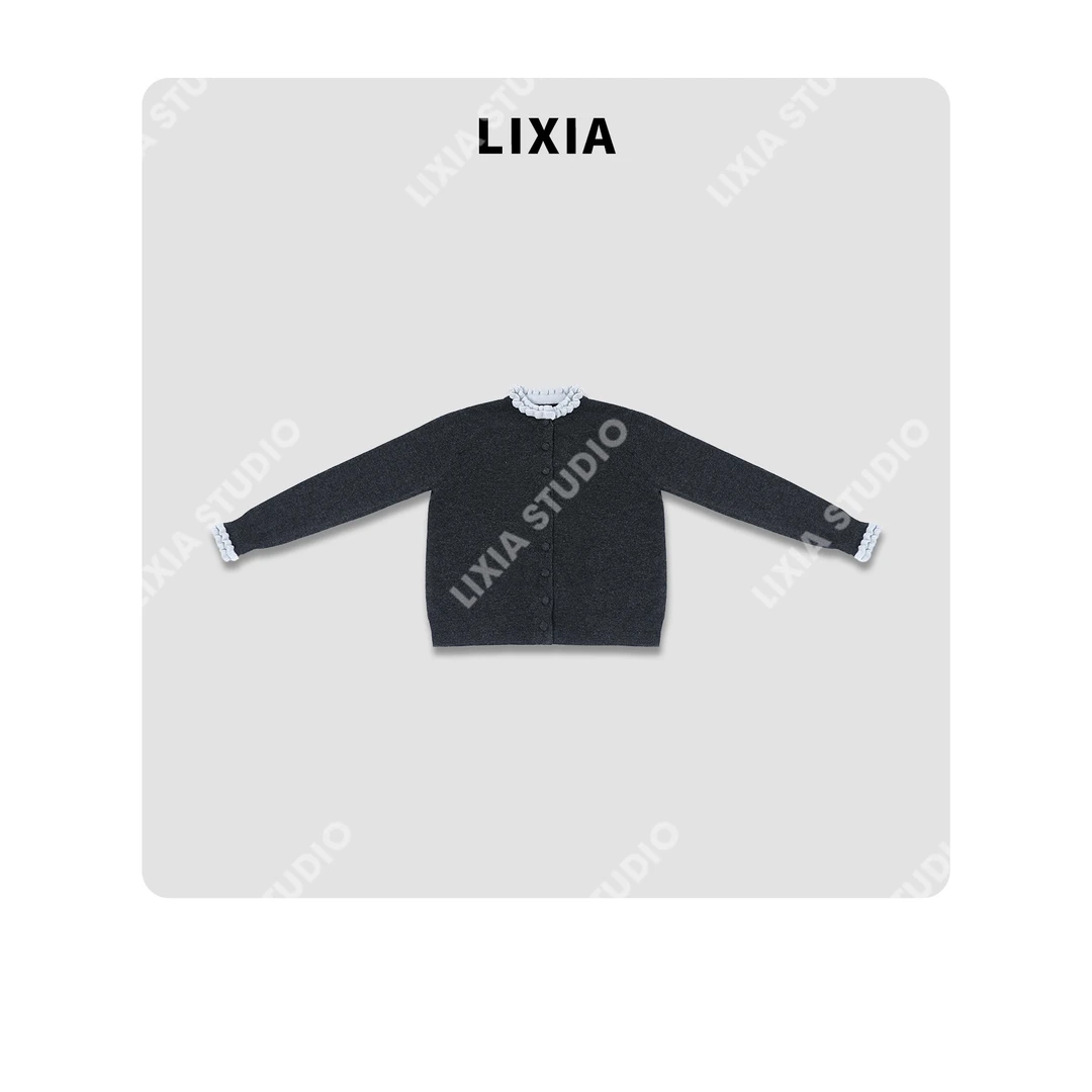 LIXIA【法式圆舞曲】法式优雅风纯羊毛糯糯感花边领针织开衫-D9560