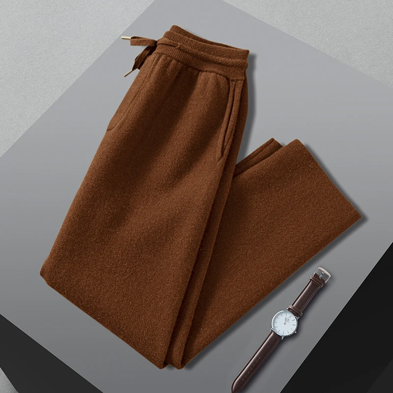 100%纯山羊绒裤男加厚保暖外穿针织长裤带兜休闲2024春秋冬百搭