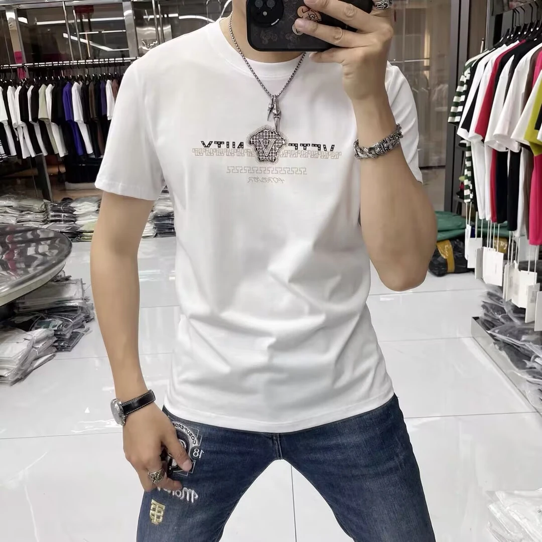 时尚夏季新款圆领短袖品质纯棉男轻奢T恤帅气休闲上衣高档半袖衣