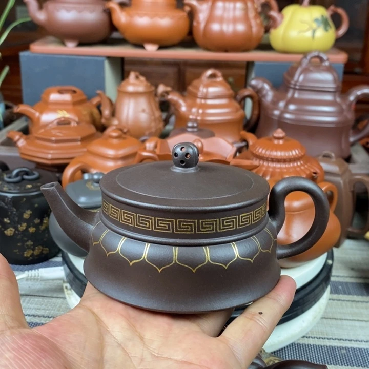 茶壶紫砂禅玉250cc原矿老紫泥描金丝特价