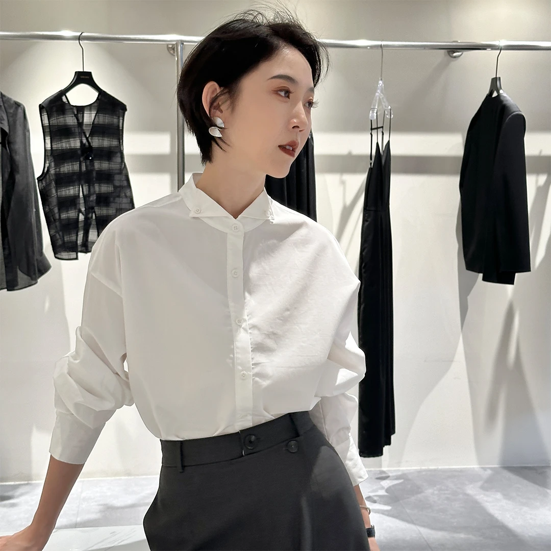 法式高级感圆领长袖衬衫女款2025秋季新款松弛感宽松显瘦百搭上衣