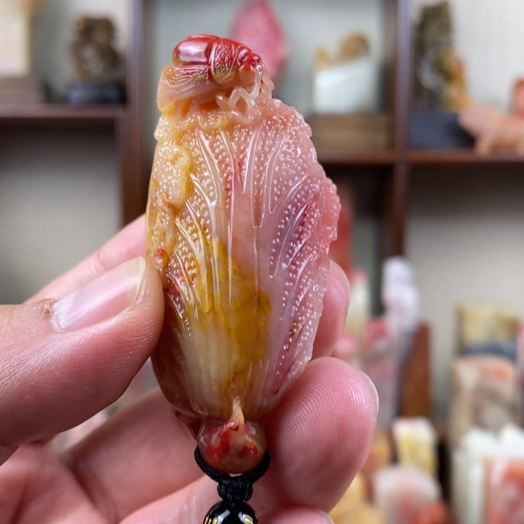 巴林石其他巴林鸡血石白菜手摆件
