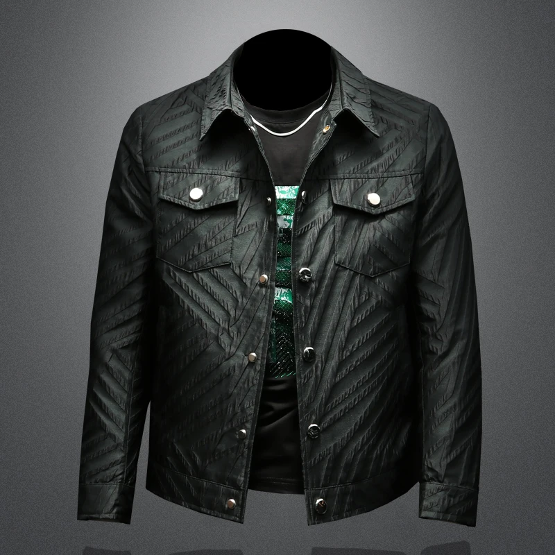 蒙鲁巴恩翻领夹克男提花青年简约百搭帅气男士外套个性潮流男装帅