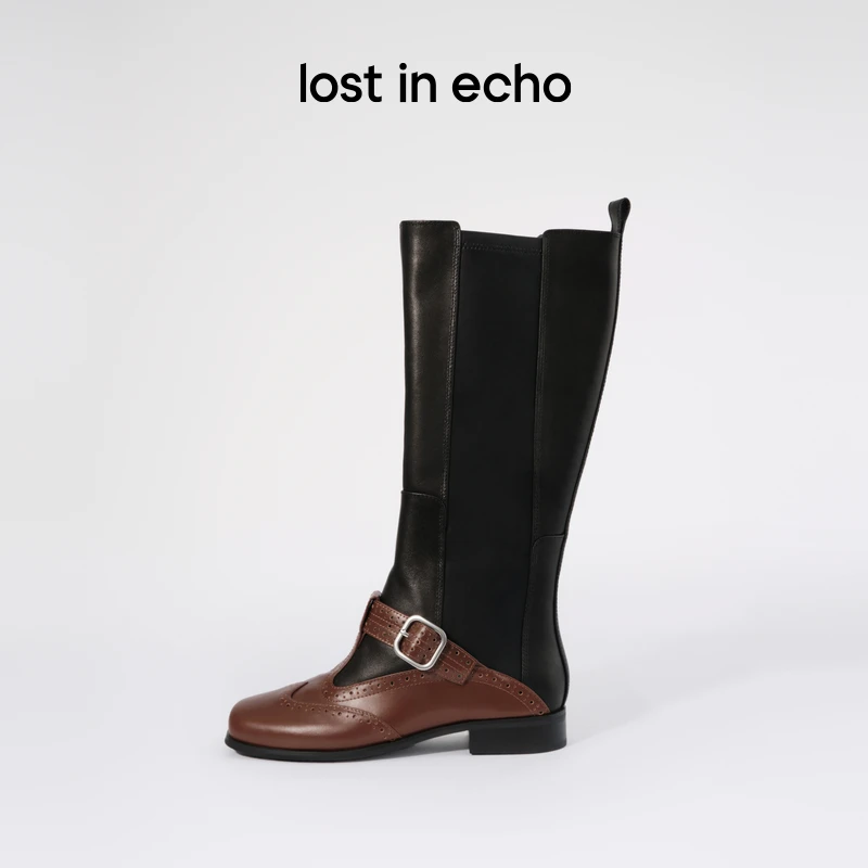 lost in echo2025早秋新款独特解构拼接布洛克芭蕾舞长靴弹力靴女