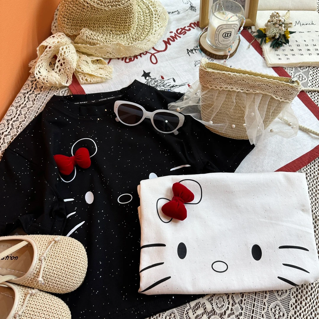 甜美可爱HELLOKitty立体蝴蝶结女童时尚百搭短袖