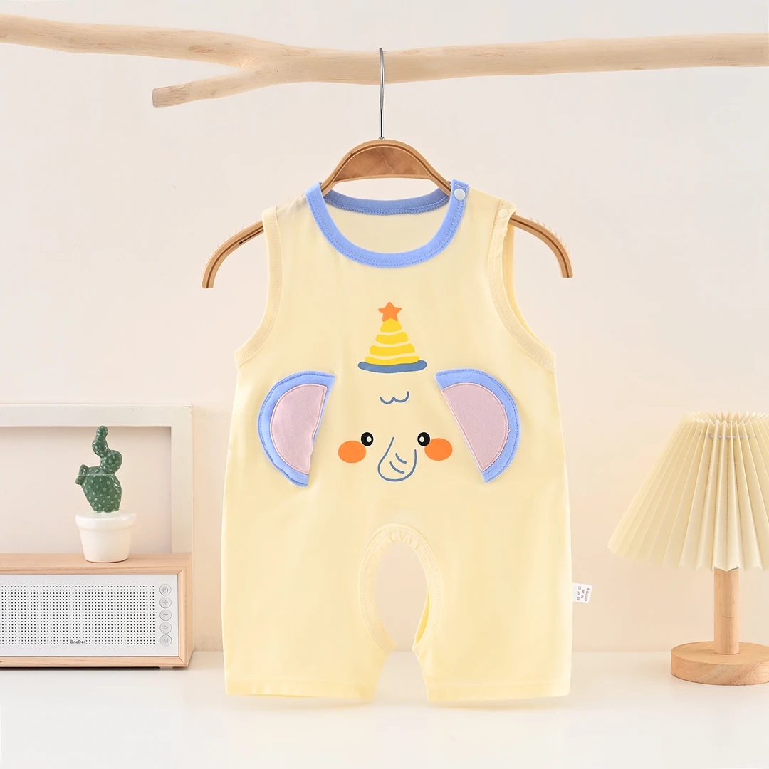 【小小童衣坊】吊带+连体开档服夏季薄款婴幼儿连体开裆爬服