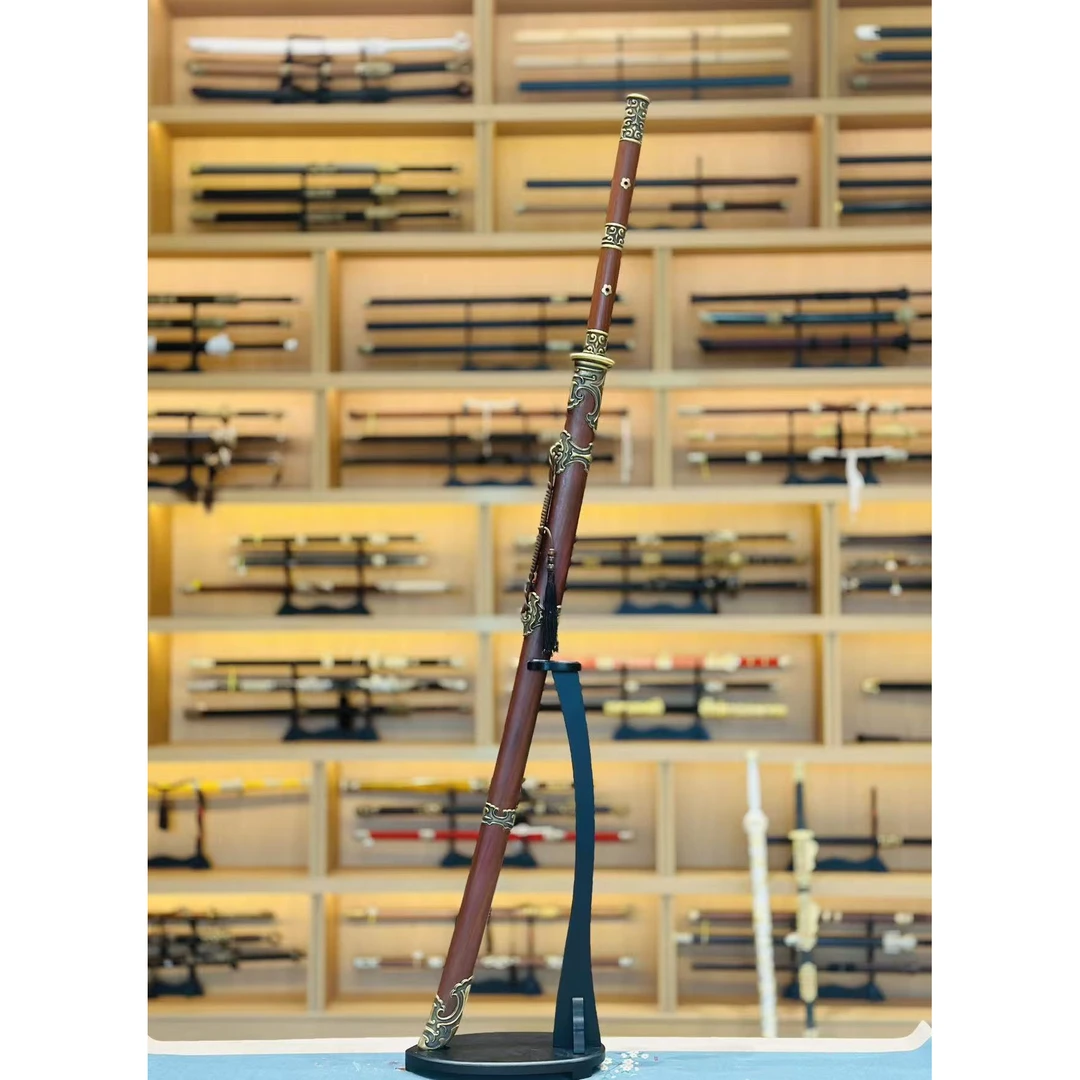 【剑心师妹】X苗刀 百炼钢双槽 龙凤檀 黄铜 工艺品 未开刃