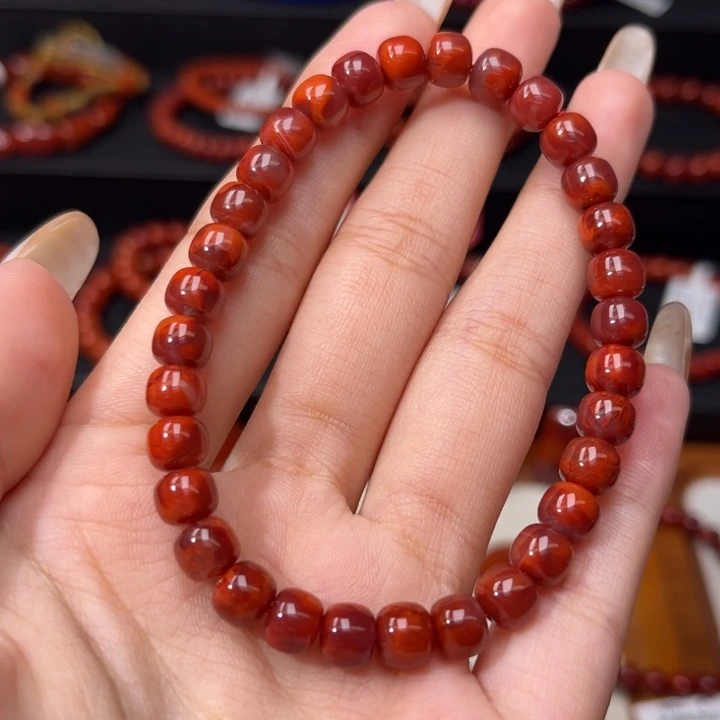 南红玛瑙未镶嵌手链牛血红老型手串6.5+mm