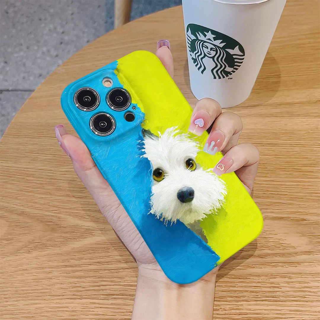 油画小狗适用苹果16promax 华为 小米vivo oppo荣耀手机壳菲林