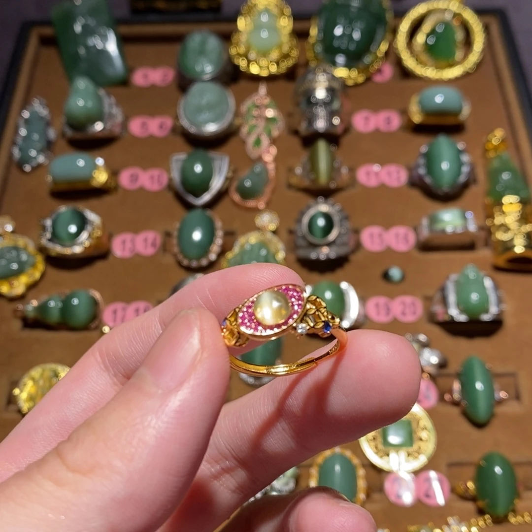 和田玉（碧玉）银S925镶嵌戒指