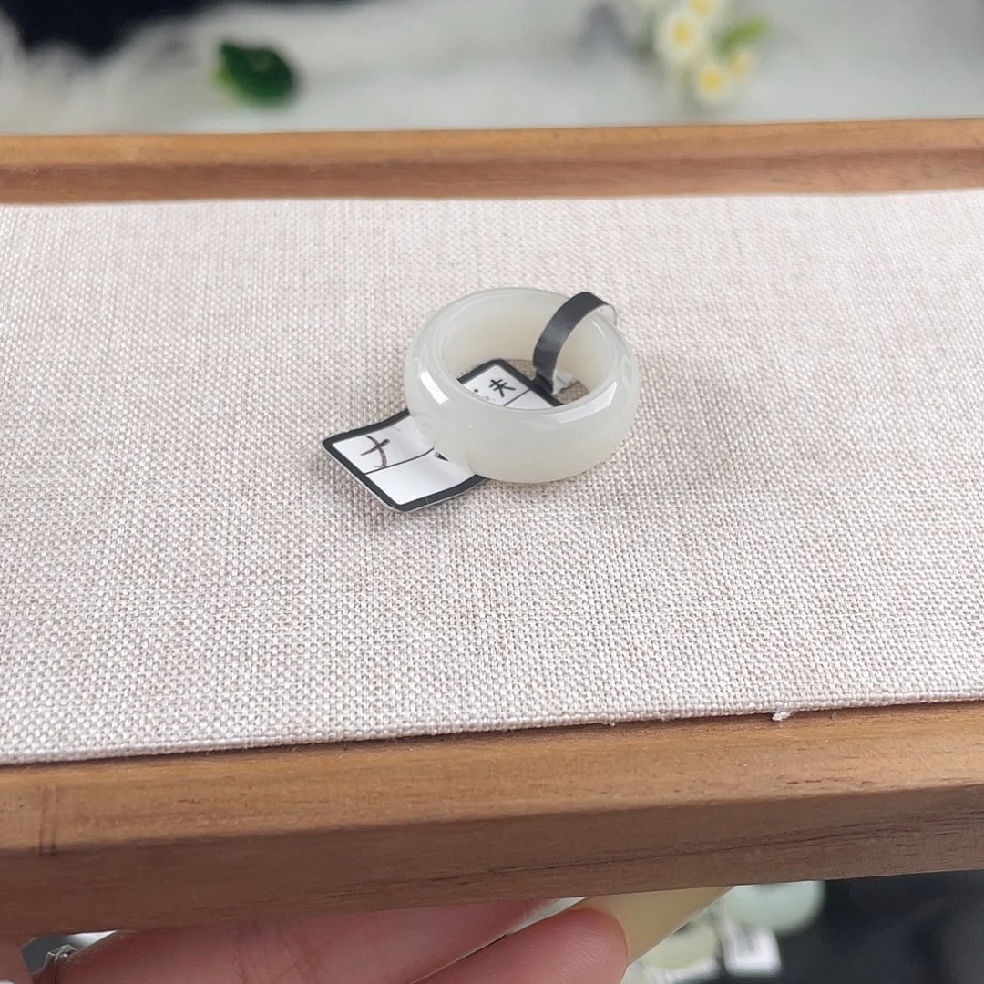 和田玉未镶嵌戒指U52冰灰16.8mm