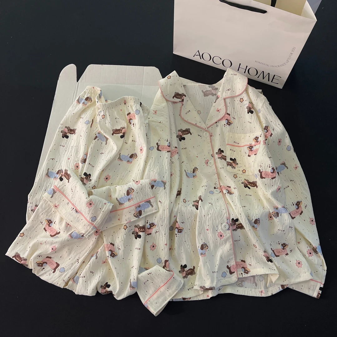 云朵棉睡衣女春秋季长袖大码2025新款公主风毛衣狗套装时尚家居服